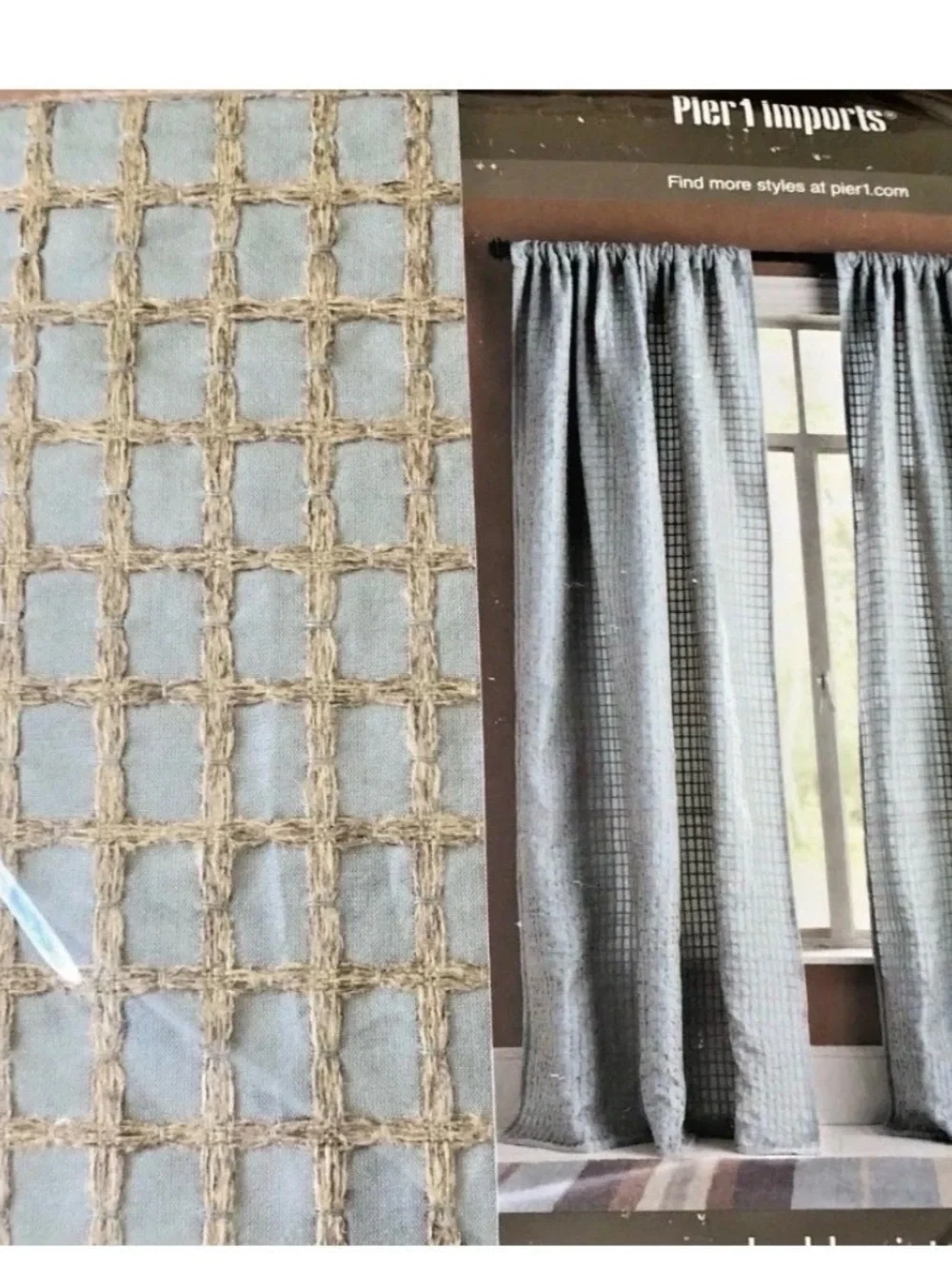 Pier 1 Imports Embroidered Curtain Panels Set of 4 50x86 Beige sage Lattice New - Picture 2 of 7